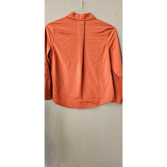 Chico's‎ Silky Soft Relaxed Button Down  Shirt Women Size 0 Small Petite Orange - Picture 3 of 6